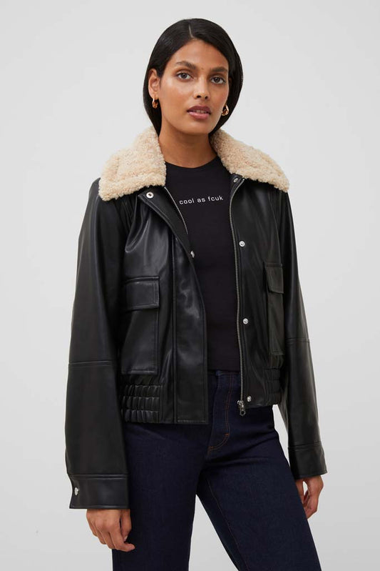 Women's Vegan Leather Coat - Black