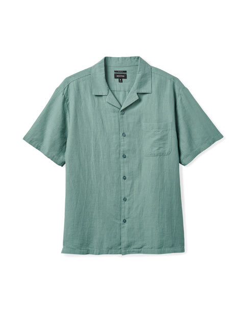 Men's Bunker Linen Blend Short Sleeve Camp Collar Shirt - Chinois Green