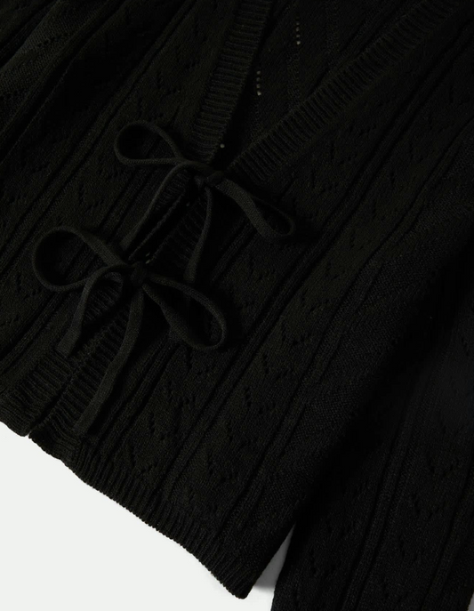 Brixton Cropped Pointelle Tie Cardigan - Women