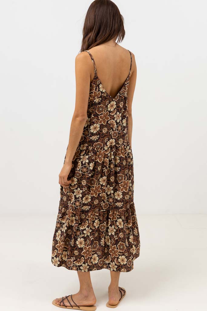 Women's Cantabria Floral Tiered Midi Dress - Brown