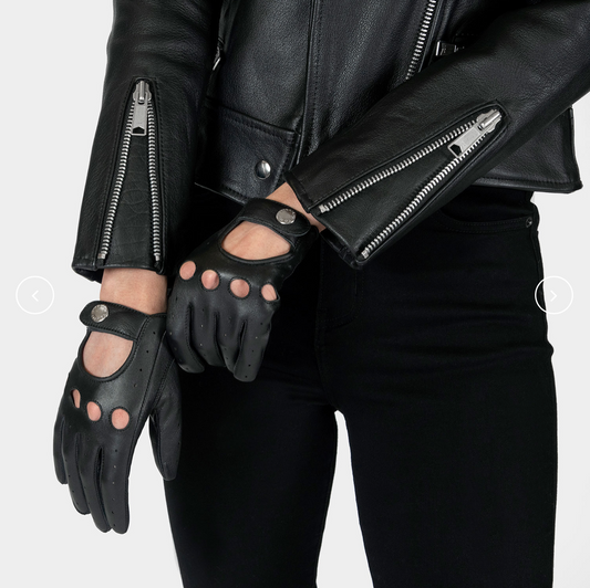 Women's Bullitt Leather Driving Gloves - Black and Nickel