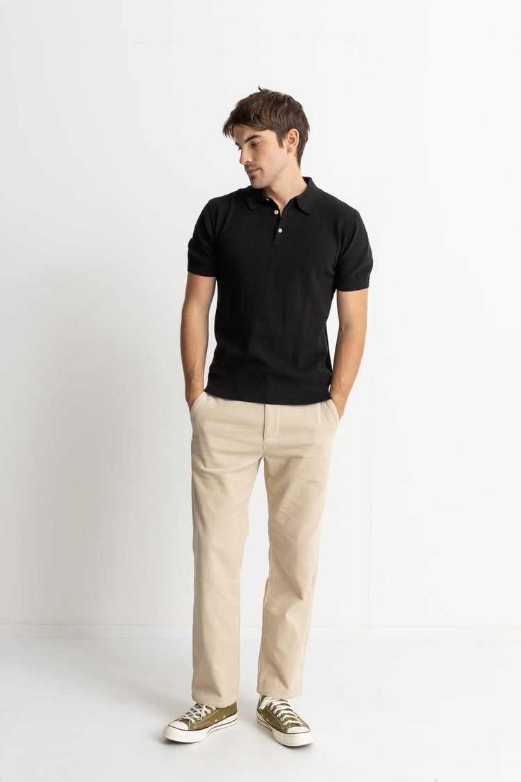 Men's Textured Knit Short Sleeve Polo - Black