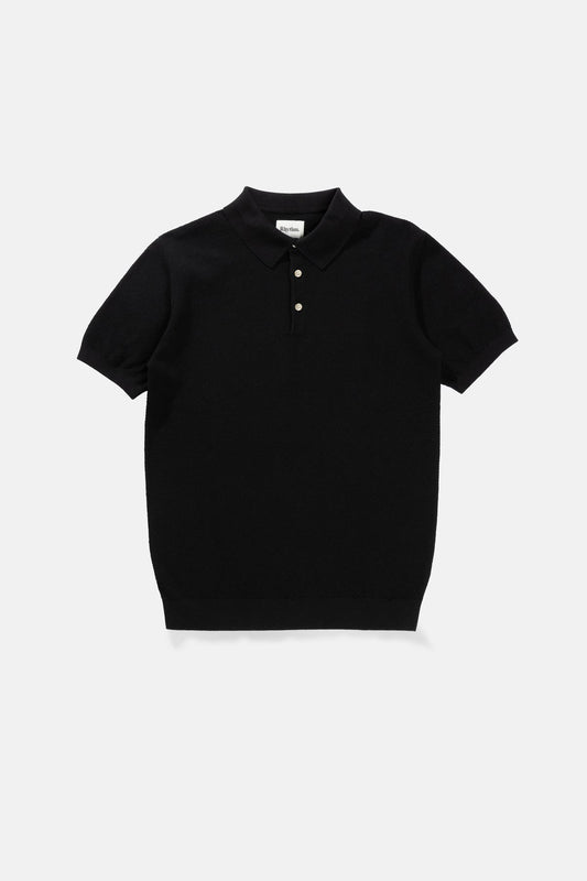 Men's Textured Knit Short Sleeve Polo - Black