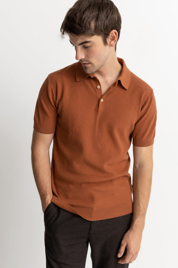 Men's Textured Knit Short Sleeve Polo - Clay
