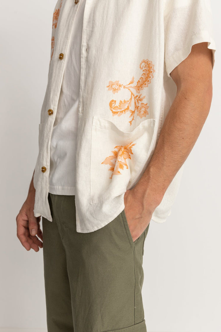 Men's Paisley Cuban Short Sleeve Shirt - Natural
