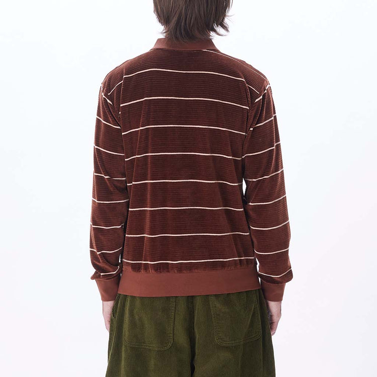 Men's Astoria Velour Stripe Long Sleeve Polo - Sepia Multi