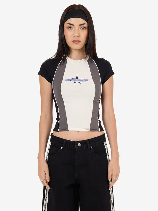 Shooter Paneled Cap Sleeve Tee - Zine