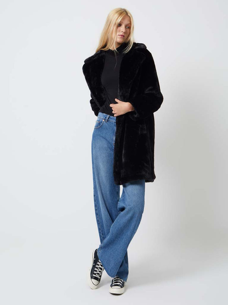 Women's Buona Recycled Faux Fur Long Coat - Black