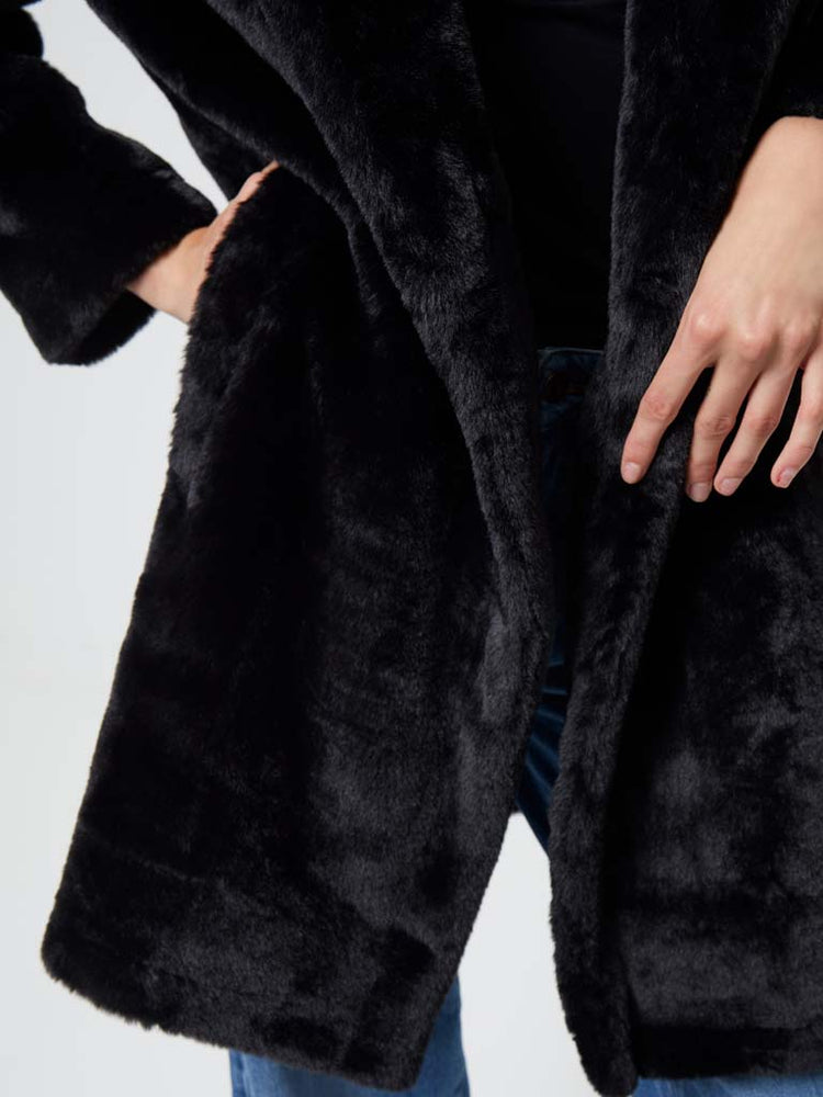 Women's Buona Recycled Faux Fur Long Coat - Black