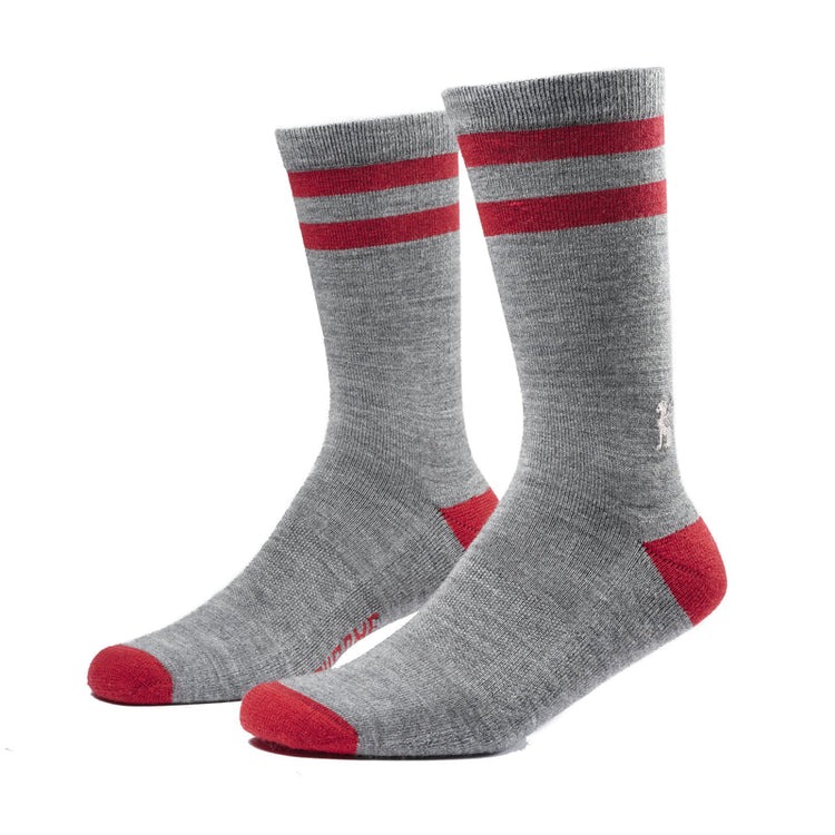 Chrome Merino Crew Socks - Gray/Red