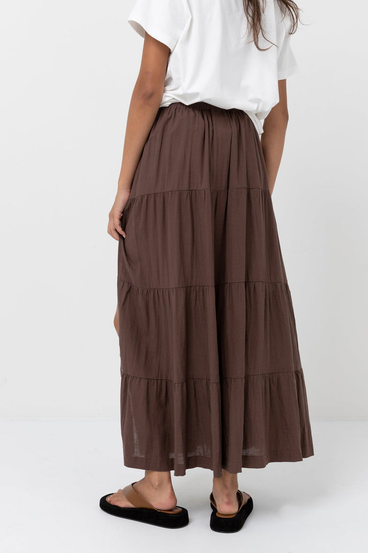 Women's Classic Tiered Maxi Skirt - Chocolate
