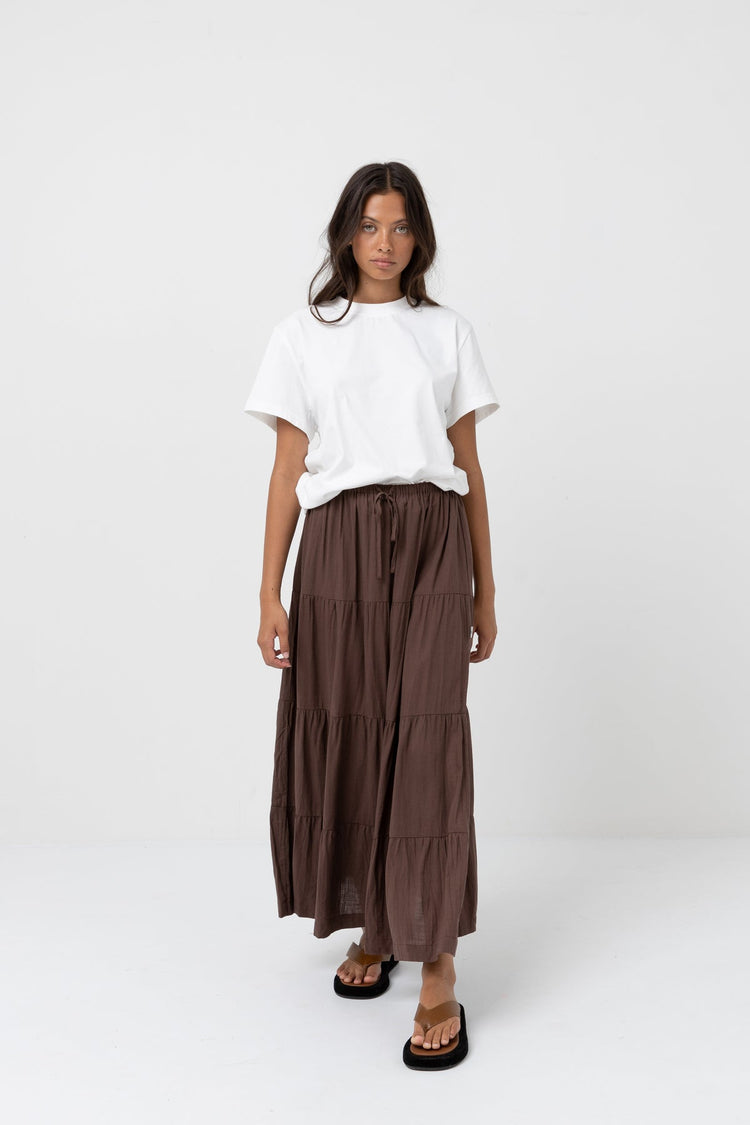 Women's Classic Tiered Maxi Skirt - Chocolate