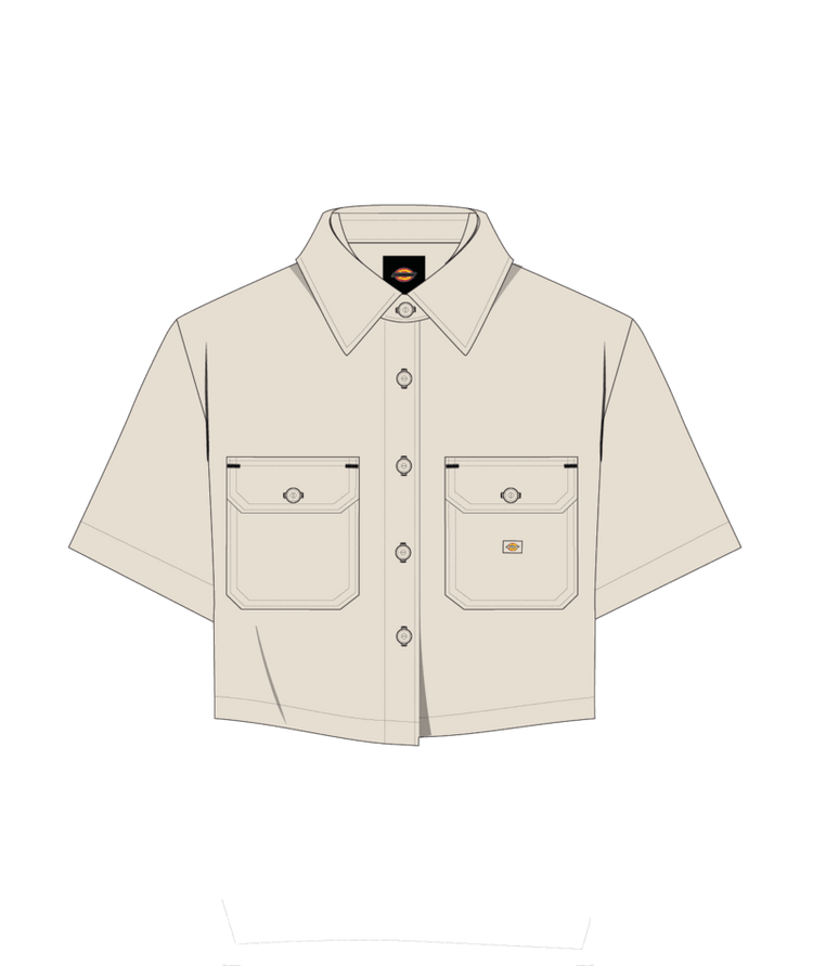 Women's Dickies Short Sleeve Crop Work Shirt FS573 - Stone Whitecap Grey