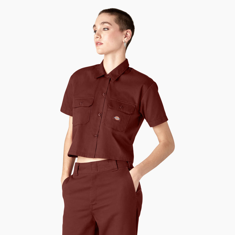 Women's Dickies Short Sleeve Crop Work Shirt FS573 - Fired Brick Red
