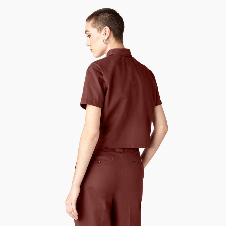 Women's Dickies Short Sleeve Crop Work Shirt FS573 - Fired Brick Red