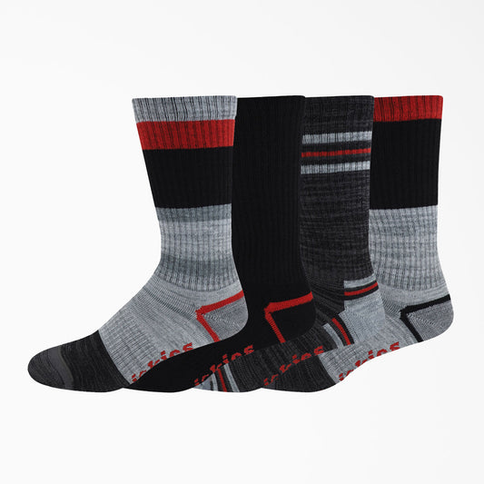 Striped Crew Socks, 4-Pack - Red/Grey Stripe