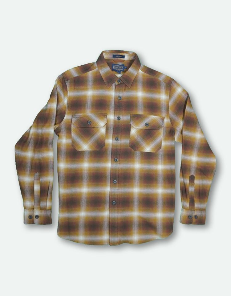 Men's Burnside Flannel Shirt - Brown/Ochre/Ecru Plaid
