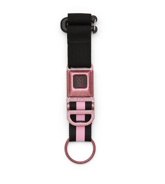 Chrome Mini Buckle Key Chain - Pink Glitter