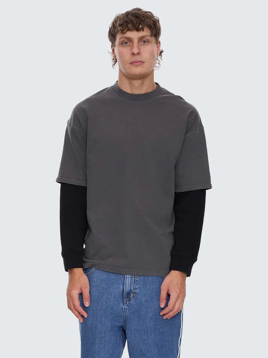 Arts & Industrial Layer Box Fit Oversize Long Sleeve Tee - Merch Black