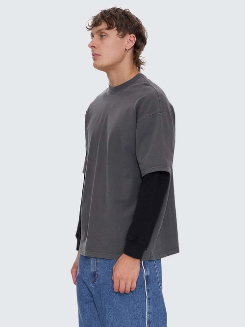 Arts & Industrial Layer Box Fit Oversize Long Sleeve Tee - Merch Black