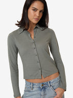 Women's Hemp Collared Long Sleeve - Green Smoke