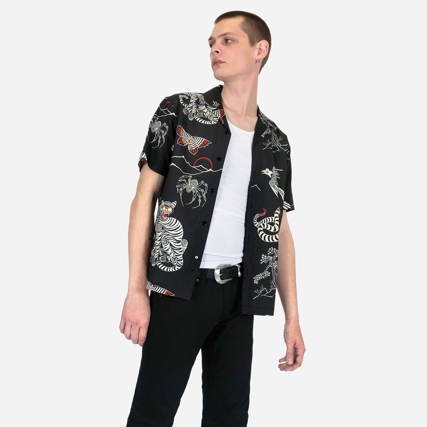 Art Of War Animal Motif Short Sleeve Shirt