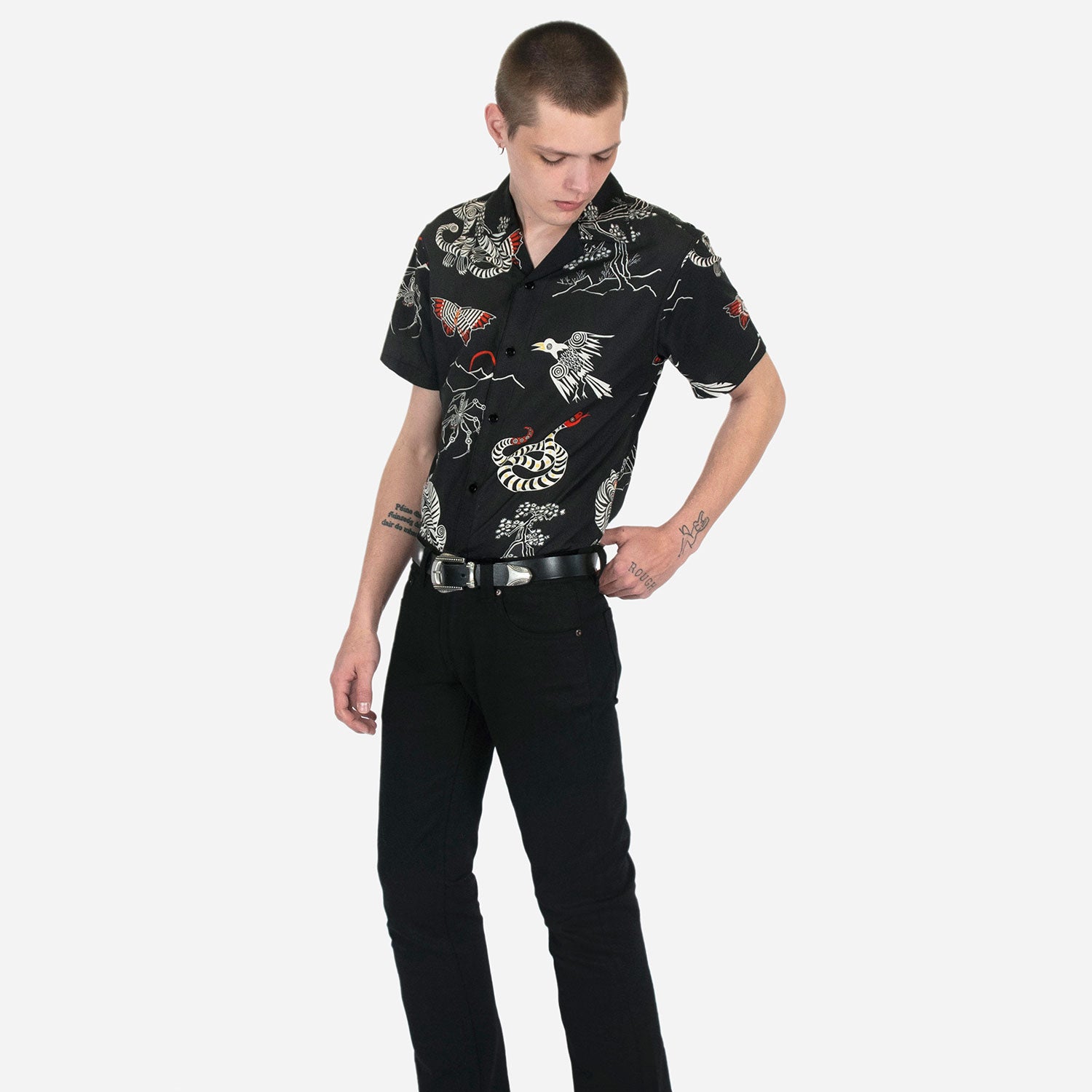 Art Of War Animal Motif Short Sleeve Shirt