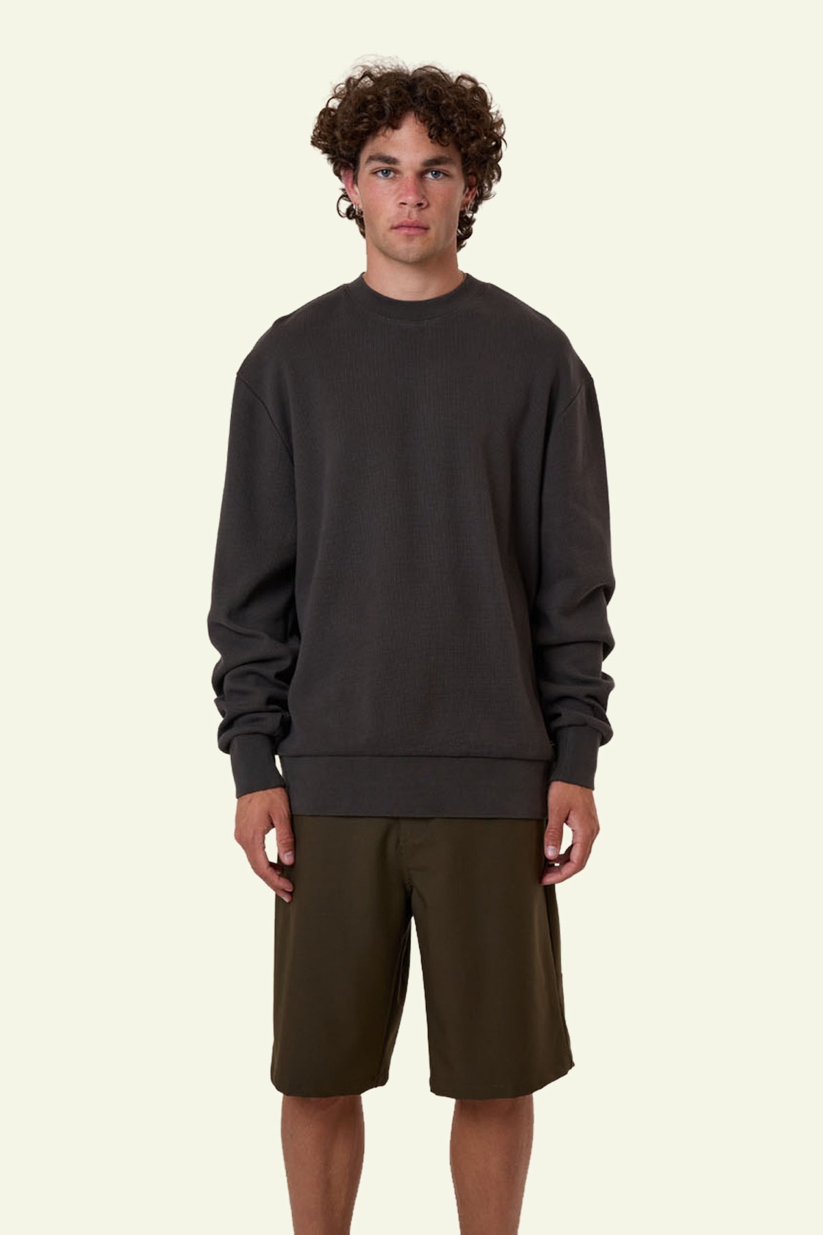 Arts & Industrial Oversize L/S Waffle Crew - Dark Charcoal