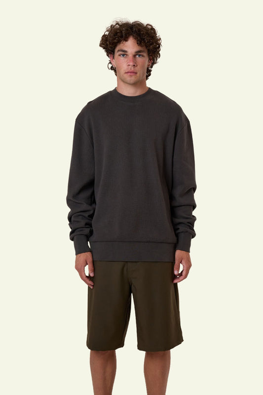 Arts & Industrial Oversize L/S Waffle Crew - Dark Charcoal