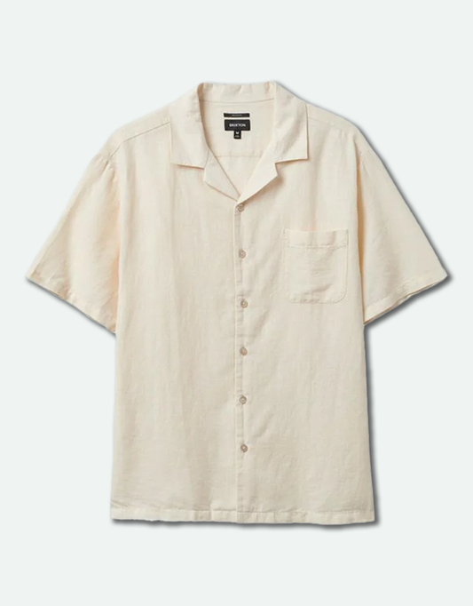 Men's Bunker Linen Blend Short Sleeve Camp Collar Shirt - Whitecap