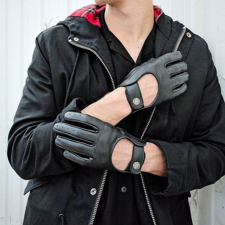 Men's Bullitt Leather Driving Glove - Black/nickel