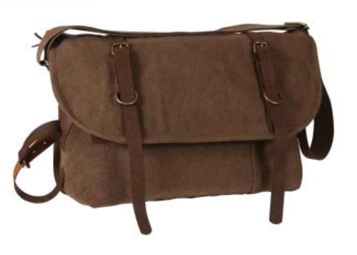 ROTHCO VINTAGE CANVAS EXPLORER SHOULDER BAG WITH LEATHER ACCENTS - BROWN