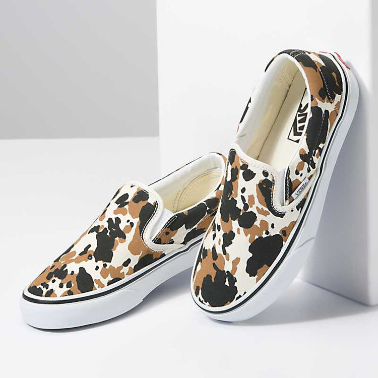 WOMEN'S CLASSIC SLIP-ON COW PRINT - BLACK BROWN AND WHITE
