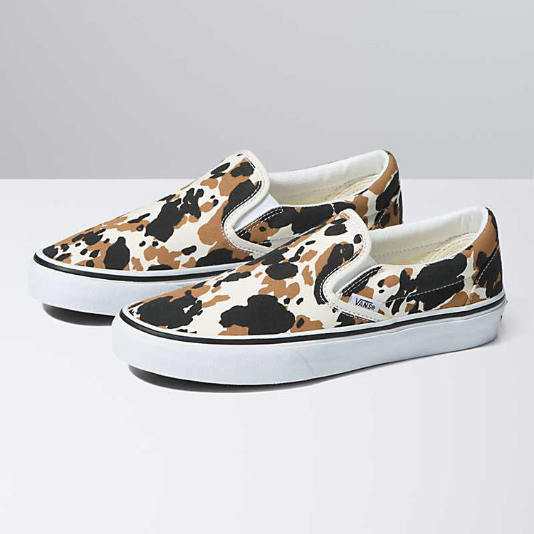 WOMEN'S CLASSIC SLIP-ON COW PRINT - BLACK BROWN AND WHITE