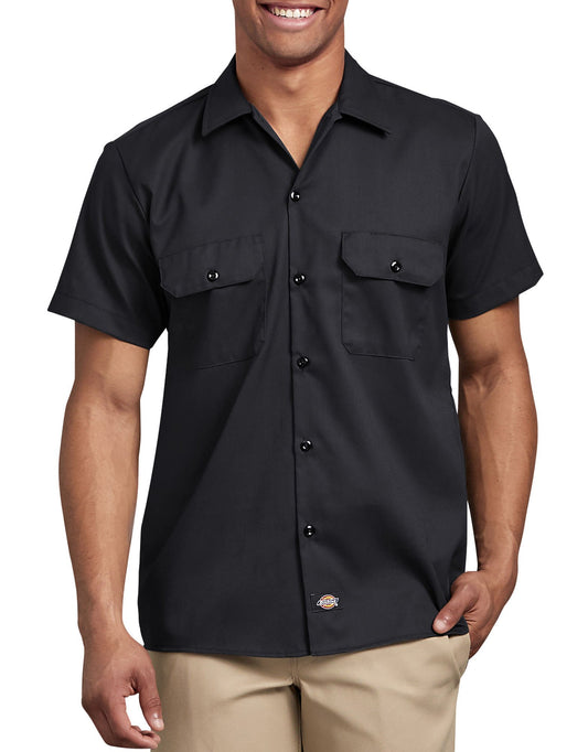 Men's Dickies Slim Fit Short Sleeve Flex Twill Work Shirt WS673 - Black