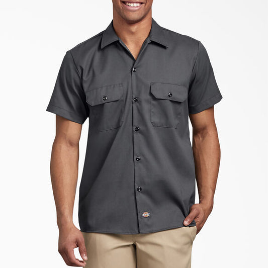 Men's Dickies Slim Fit Short Sleeve Flex Twill Work Shirt Ws673 - Charcoal