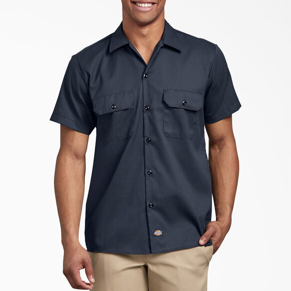Men's Dickies Slim Fit Short Sleeve Flex Twill Work Shirt WS673 - Dark Navy