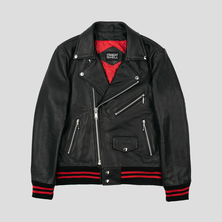 Men's Classic Fit Baron Leather Jacket - Black/nickel/red