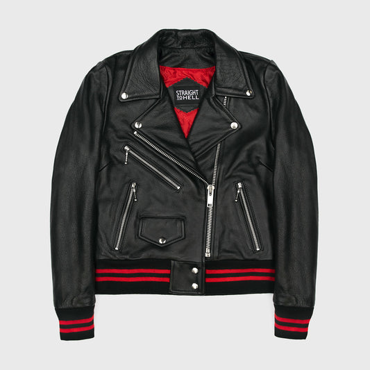 Women's Classic Fit Baron Leather Jacket - Black/nickel/red
