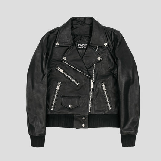 Women's Classic Fit Baron Leather Jacket - Black/nickel/black