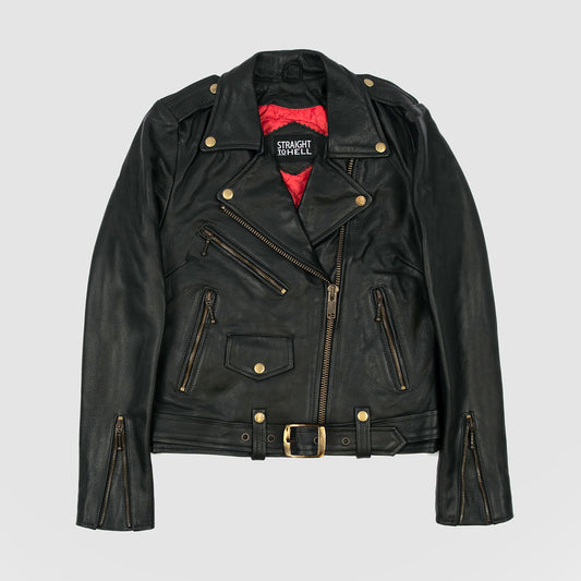Women's Classic Fit Commando Leather Jacket  - Black/brass