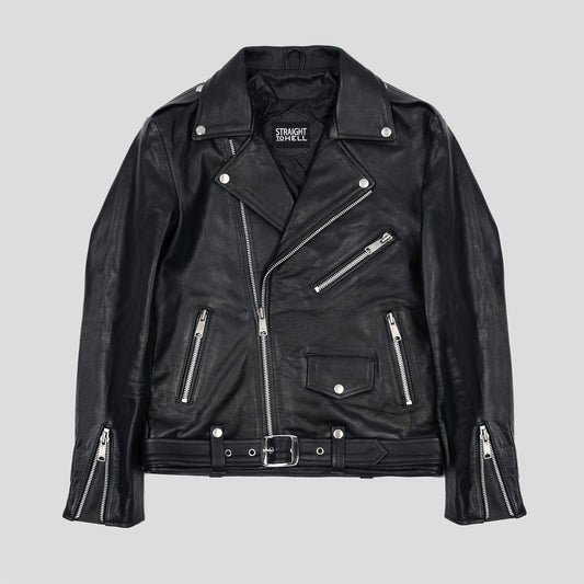 Men's Classic Fit Commando Leather Jacket - Black/nickle W/ Black Lining