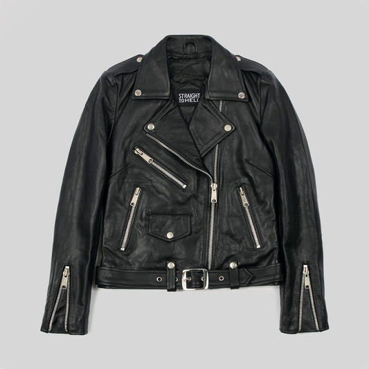 Women's Classic Fit Commando Leather Jacket - Black/nickle W/ Black Lining