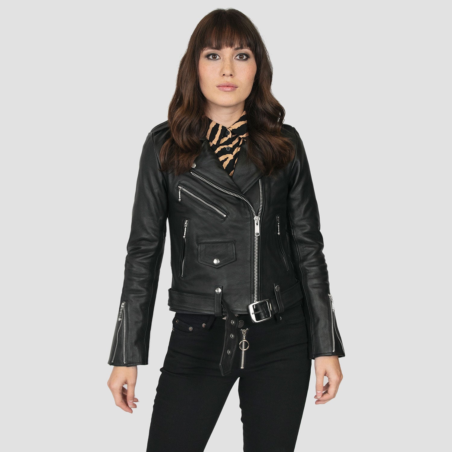 Women's Classic Fit Commando Lightweight Leather Jacket - Black/Nickel ...