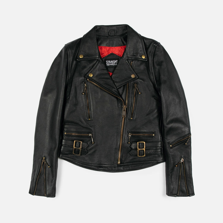 WOMEN'S DEFECTOR CLASSIC FIT LEATHER JACKET- BLACK/BRASS