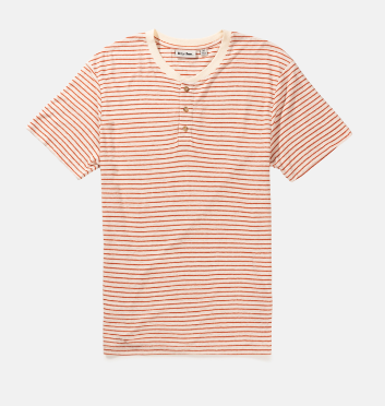 Men's Linen Stripe S/S Henley T-Shirt - Spice