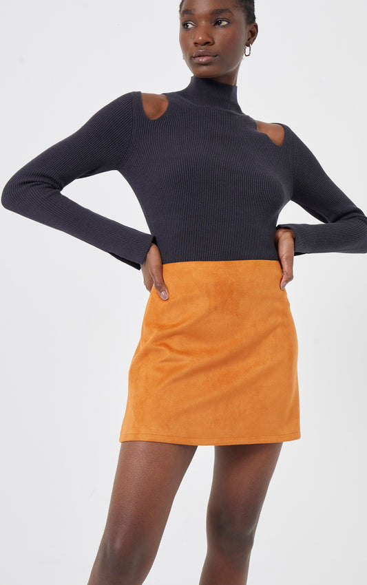 Women's Patty Drape Mini Skirt - Leather Brown
