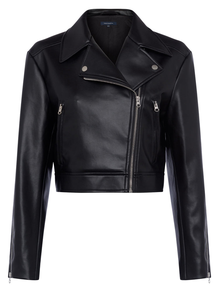 Women's Crolenda Pu Cropped Biker Jacket - Black